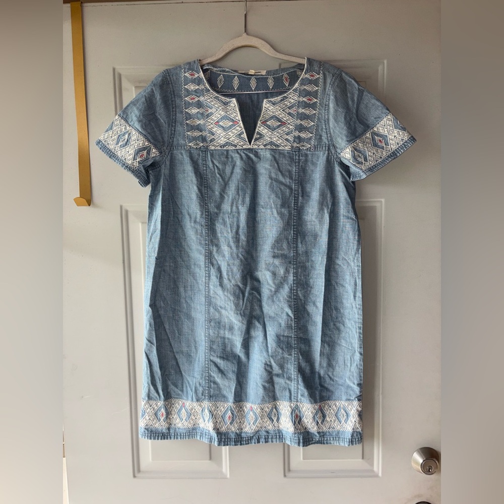 Madewell chambray embroidered dress size S